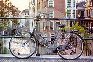 Dutch bike parked near the canals in Utrecht