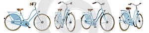 Dutch blue bicycle from different views, isolated on white background. 3D render.