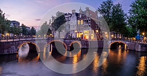 Dutch canal houses along Keizersgracht in Amsterdam