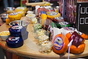 Dutch cheese on display in the store