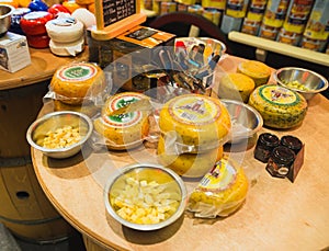 Dutch cheese on display in the store