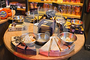 Dutch cheese on display in the store