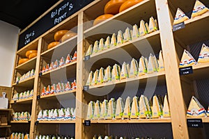 Dutch cheese on display in the store