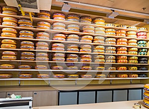 Dutch cheese on display in the store