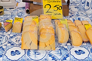 Dutch cheese on display in the store