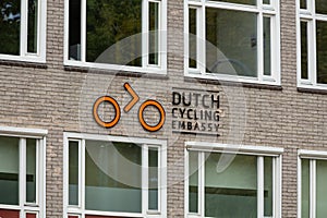 Dutch Cycling Embassy logo sign. The Dutch Cycling Embassy is a public private network for sustainable bicycle inclusive mobility.