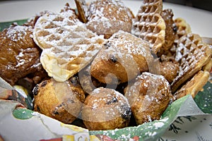 Dutch deep fried doughnut balls and waffles