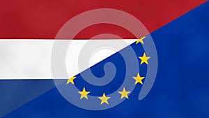 Dutch and Europe flag. Brexit concept of The Netherlands leaving European Union