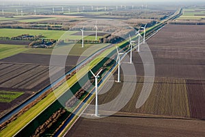 Dutch farmland with windmills