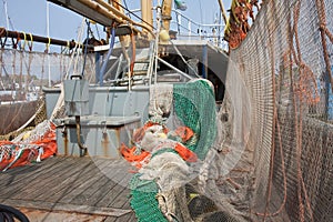Dutch Fishing ship with drying nets at the deck