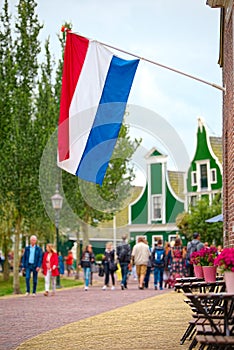 Dutch flag waving in Zaandam, land of windmills