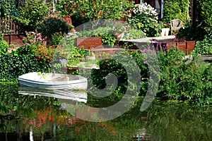 Dutch flower garden with boat