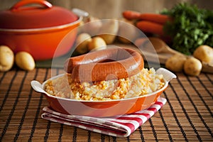 Dutch food: mashed potatoes, carrots and onions or `Hutspot`