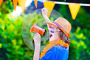 Dutch football fan, little boy cheering