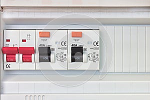 Dutch fuse box panel with main red power switches