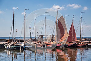 Dutch harbor of Urk with traditional wooden fishing boats photo