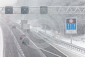 Dutch highway during winter snow