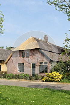 Dutch home in farm style with thatched roof, Betuwe. Netherlands