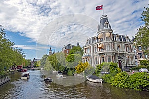 Dutch house with the Amsterdam flag honoring the national championship from Ajax Amsterdam Netherlands