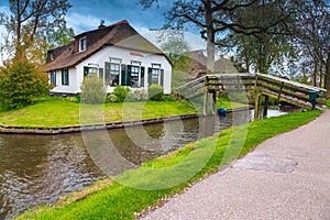 Dutch house on the waterfront in Giethoorn village, Netherlands