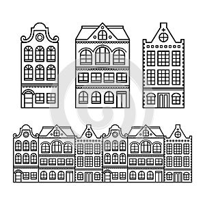 Dutch houses, Amsterdam buildings, Holland or Netherlands icons