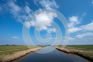 Dutch landscape, polders and water channels in Zeeland, Netherlands