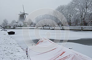 Dutch mill in winter in Zwolle
