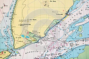 Dutch nautical chart for marine navigation of Waddensea, Netherlands
