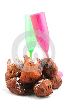Dutch oliebollen with champagne glasses