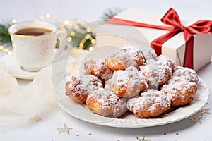 Dutch oliebollen with a gift box