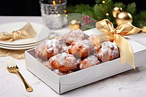 Dutch oliebollen with a gift box