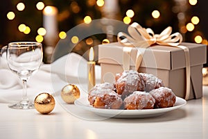 Dutch oliebollen with a gift box