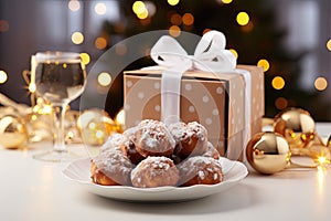 Dutch oliebollen with a gift box