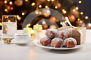 Dutch oliebollen with a gift box