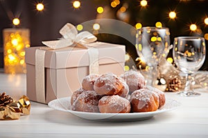 Dutch oliebollen with a gift box