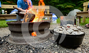 Dutch oven cooking at campsite