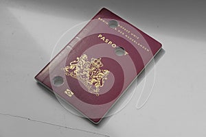 Dutch perforated passport on a plain background