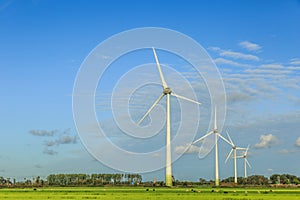 landscape with modern windturbines for the sustainable production of electricity