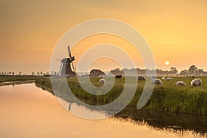 Dutch Polder Landscape during Orange Sunset