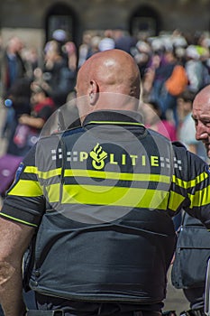 Dutch Policeman From The Back At Amsterdam The Netherlands