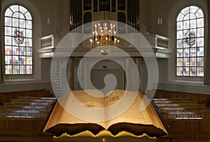 Dutch protestants church interior, seen from the pulpit