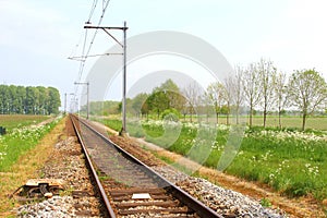 Dutch railways (Nederlandse Spoorwegen) in the Betuwe, Netherlands