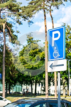 Dutch road sign parking space for people in a weelchair