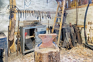 Dutch rural open-air museum with smithy and old historical tools