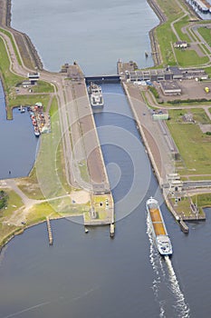 Dutch sea lock at IJmuiden from above