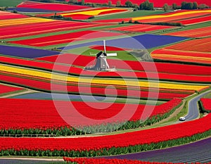 Dutch Splendor, Tulip Fields and Windmill