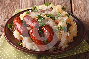 Dutch stamppot - a mashed potatoes, sauerkraut and carrots, with