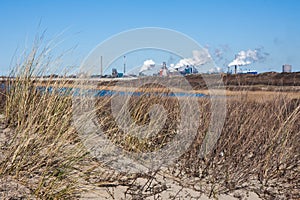 Dutch steel factory seen from the coast