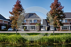 Dutch Suburban area with modern family houses, newly build modern family homes in the Netherlands, dutch family house