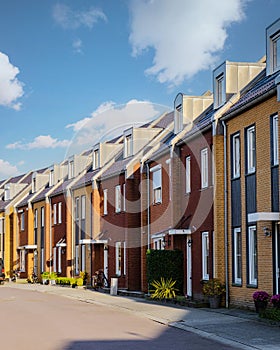 Dutch Suburban area with modern family houses, newly build moder